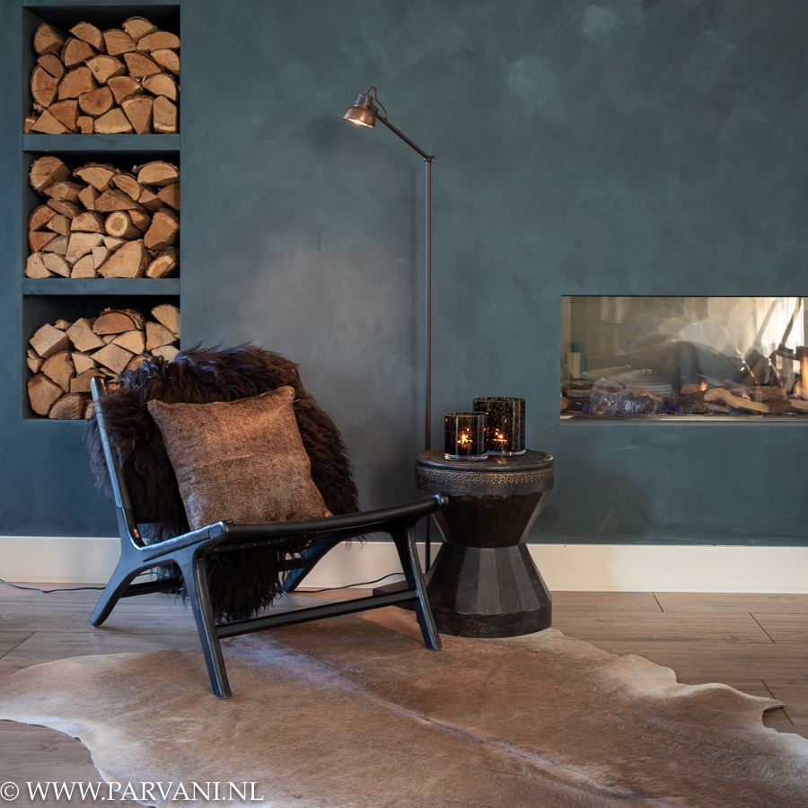 Fonetiek Supplement Keizer Lage zwarte lounge fauteuil Bohema van Duran hout met leer | Parvani